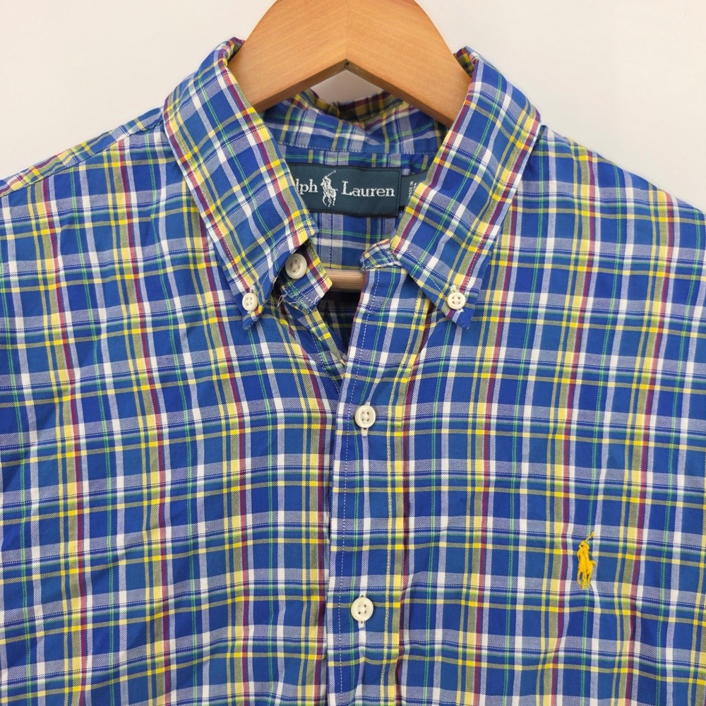 Polo Ralph Lauren Mens Blue Yellow Plaid Button Down Long Sleeve Shirt Medium